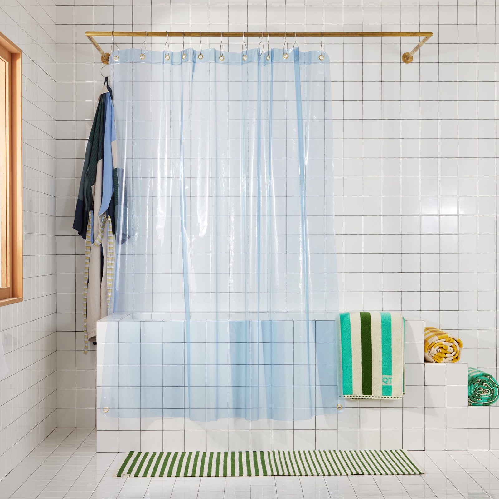Quiet Town translucent blue Sun Shower curtain